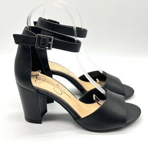 Jessica Simpson Womens Size 6.5M Black Leather Heels Dress Sandals Shoes